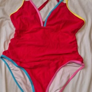 VIP Red Swimsuit with Colorful Accents